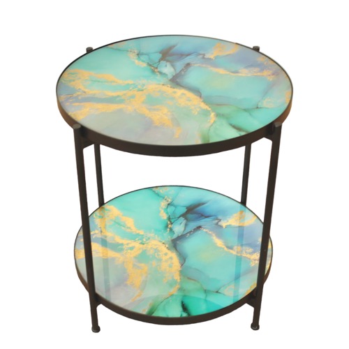 2 Tier Blue Glass Table