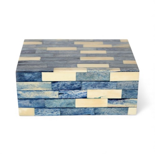 Large Blue & White Bone Box