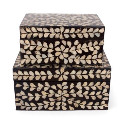 Set of 2 Black & Silver Capriz Boxes