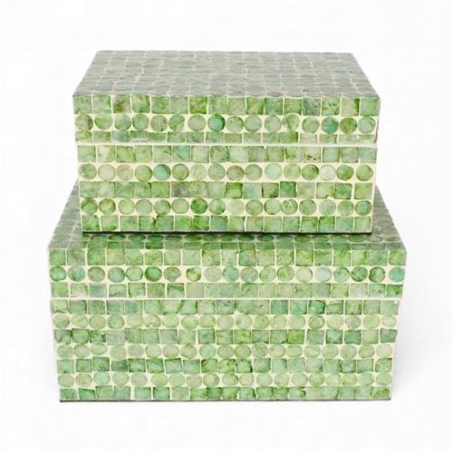 Set of 2 Green Capriz Boxes