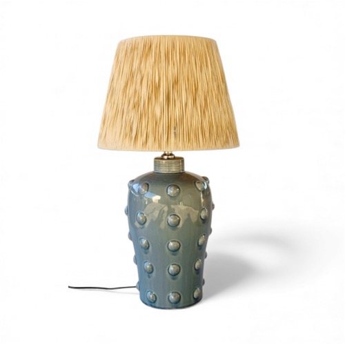 Light Blue Lamp with Rafia Shade