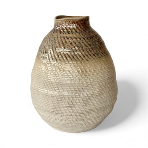 Extra Large Cream Basket Weave Vase