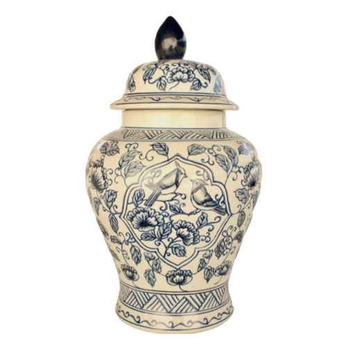 Large Blue Bird Ginger Jar