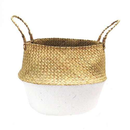 Natural & White Basket With Handles