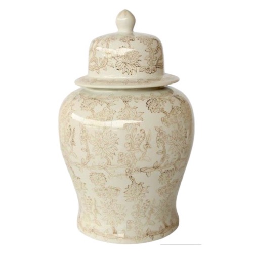 Cream & Brown Floral Ginger Jar