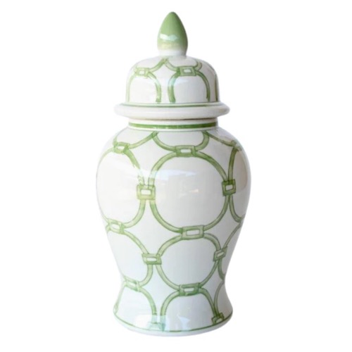 Medium Green & White Circle Ginger Jar