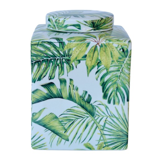Square Palm Leaf Ginger Jar