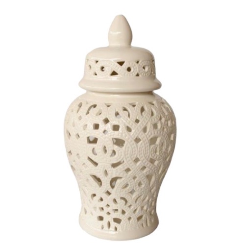 White Cut Out Braided Design Ginger Jar