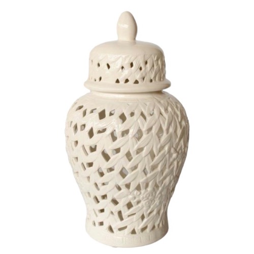 White Flower & Leaf Cut Out Ginger Jar