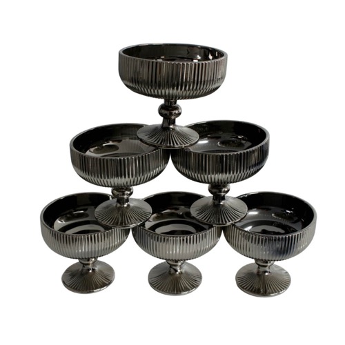 Glass Bowl Box of 6 - Chrome Black Line Pattern