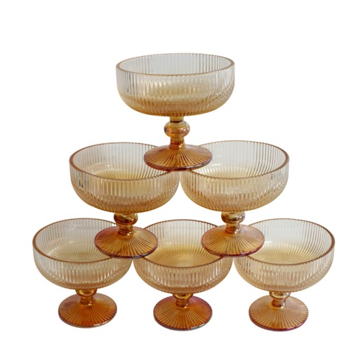 Glass Bowl Box of 6 - Two Tone Gold Line Pattern