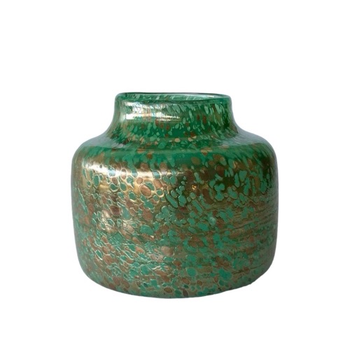 Green & Gold Freckled Glass Vase