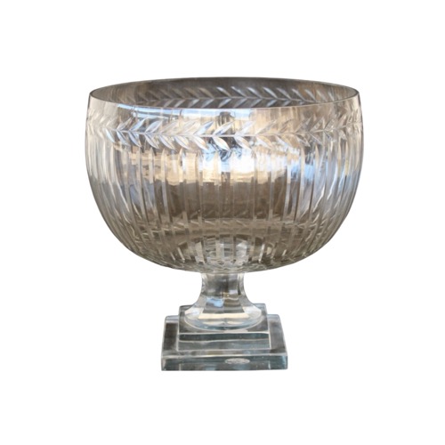 Large footed leaf cut glass bowl