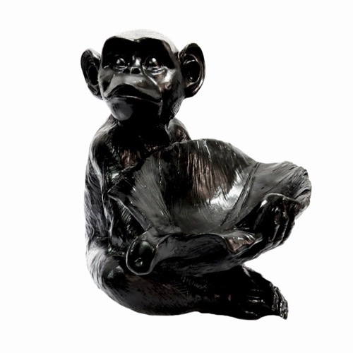 Black Resin Monkey With Leaf On Lap