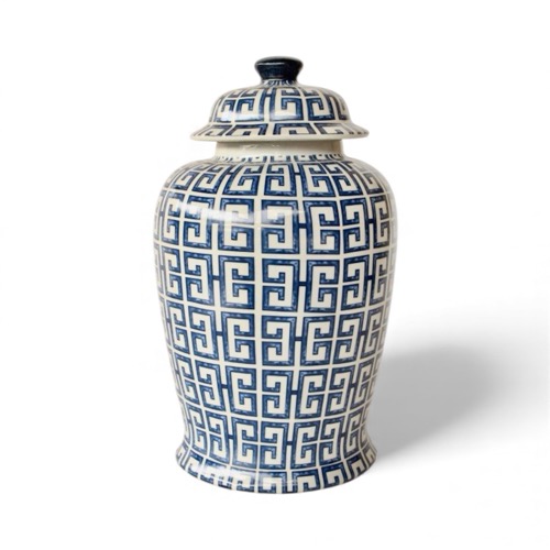 Blue & White Geometric Ginger Jar