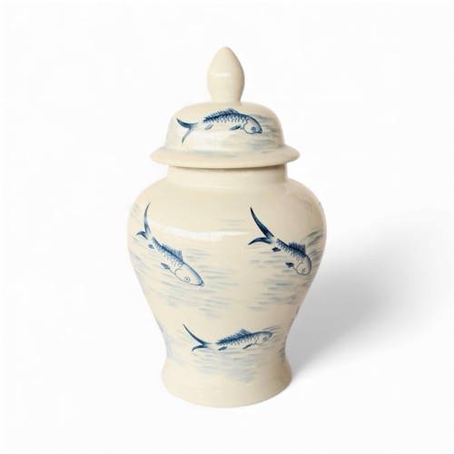 White & Blue Fish Ginger Jar