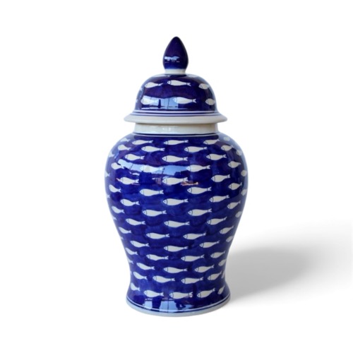 Large Blue Fish Ginger Jar
