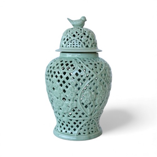 Large Pale Green Cut Out Ginger Jar