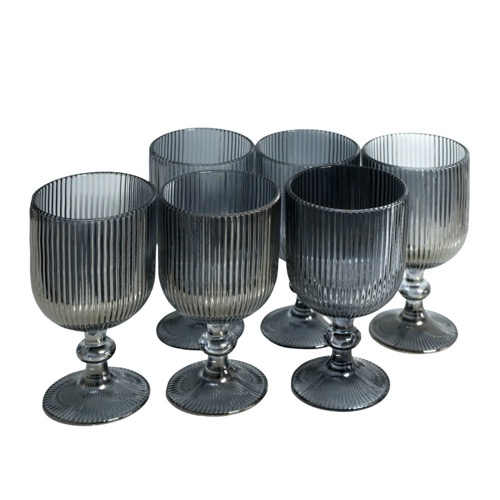 Wine Glass Box of 6 - Charcoal Line Pattern