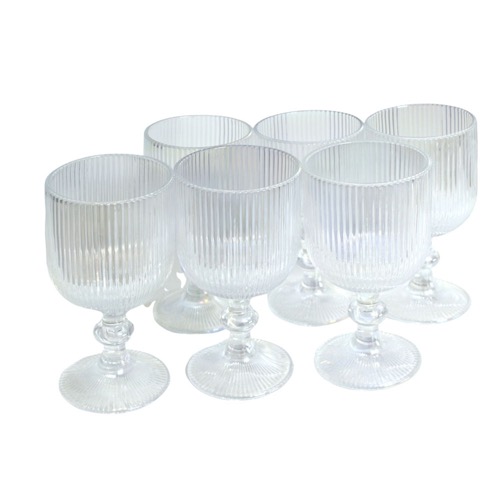 Wine Glass Box of 6 - Chrome Silver Line Pattern