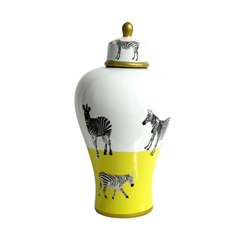 Small Yellow & White Zebra Ginger Jar