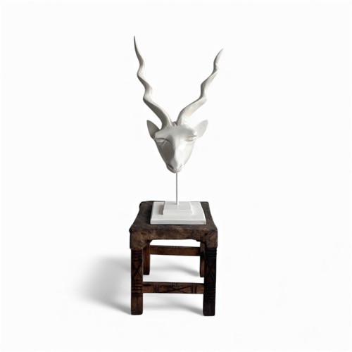 White Medium Painted Kudu Head On Stand