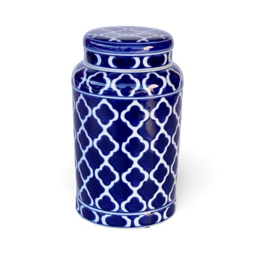 Large Geo Blue & White Ginger Jar