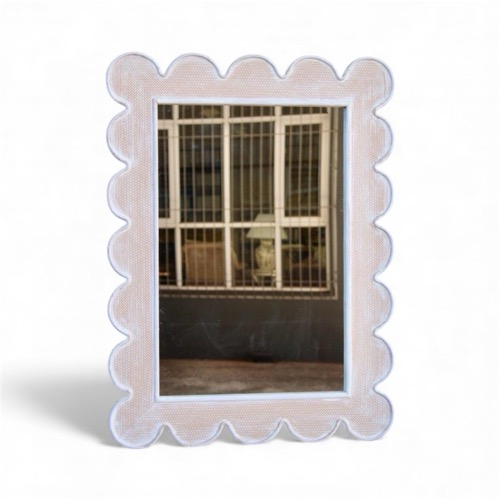 Scalloped Natural & White Washed Mirror