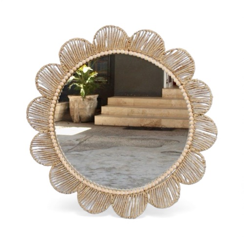 Round Scalloped Cane Mirror