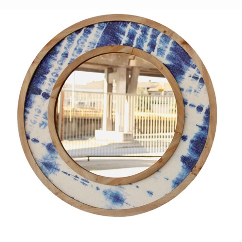 Round Wooden Tie Dye Mirror