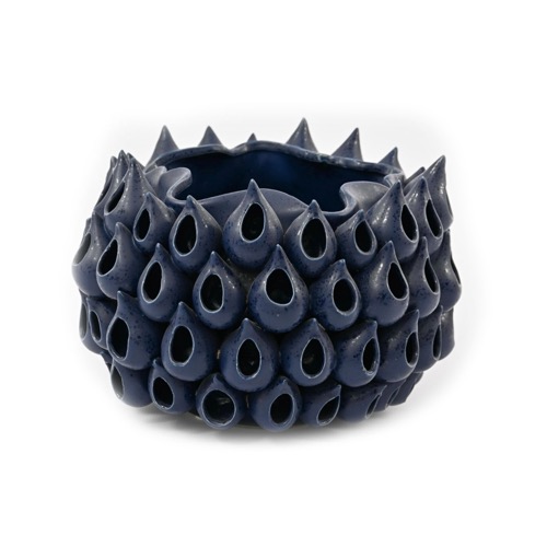 Dark Indigo Ceramic Planter With Urchins