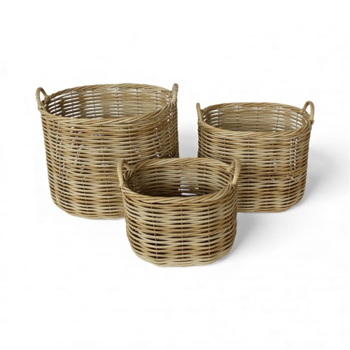 Set of 3 Oval Outdoor Rattan Baskets