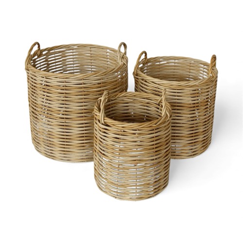 Set of 3 Round Outdoor Rattan Baskets