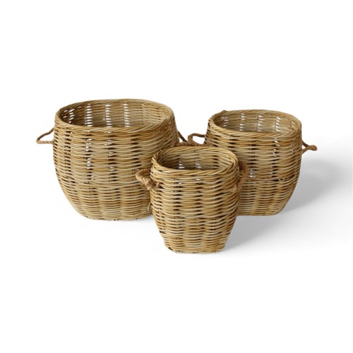 Set of 3 Rattan Outdoor Oval Baskets