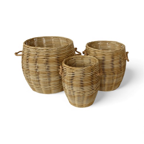 Set of 3 Round Outdoor Rattan Baskets