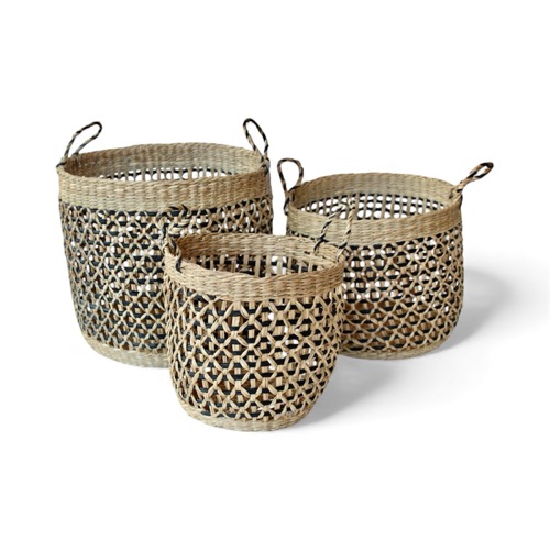 Set of 3 Black & Natural Diamond Baskets
