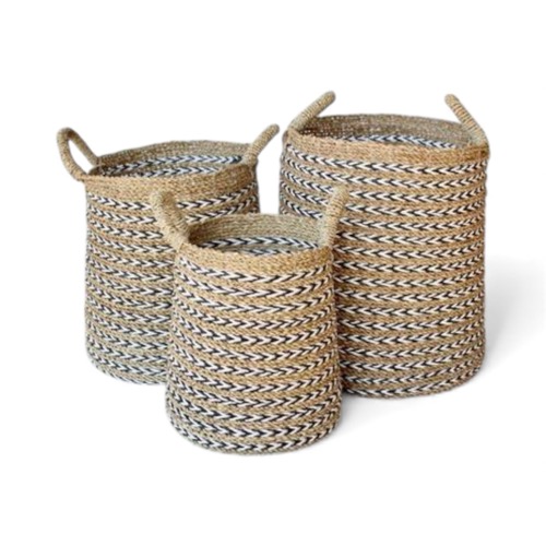 Set of 3 Natural & Black Baskets