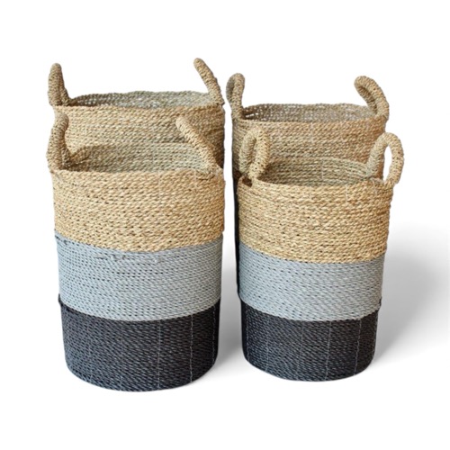 Set of 4 Natural, Grey & Black Baskets
