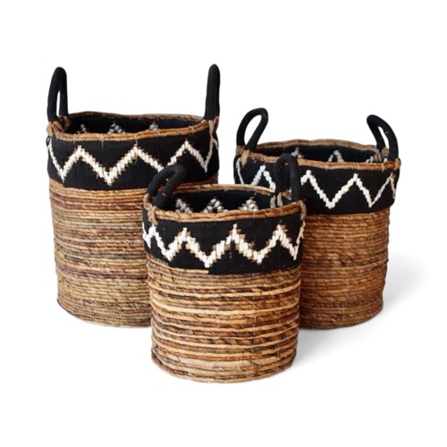Set of 3 Black & White Zig Zag Baskets